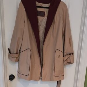 Women's Tan and Burgundy Hooded Coat